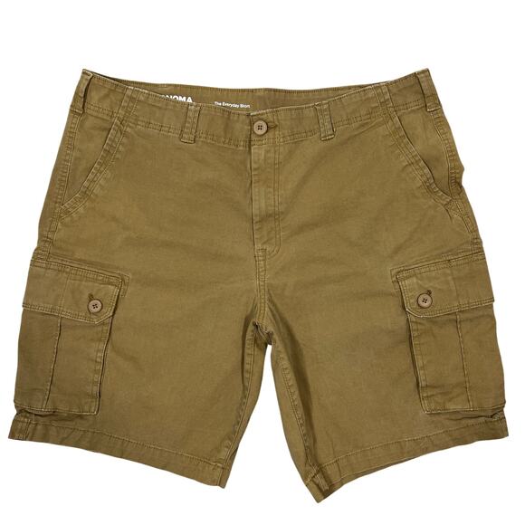 Dad Cargo Shorts Mens 38" Khaki Brown Stretch Elastic Comfort Waistband Pockets - Picture 1 of 9